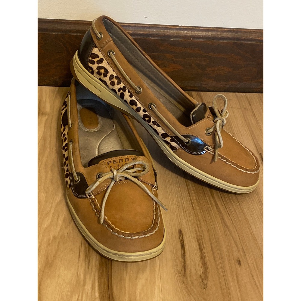 Sperry Top-Sider Angelfish Leopard Tan Leather Boat Shoes 9102146 Womens 12M